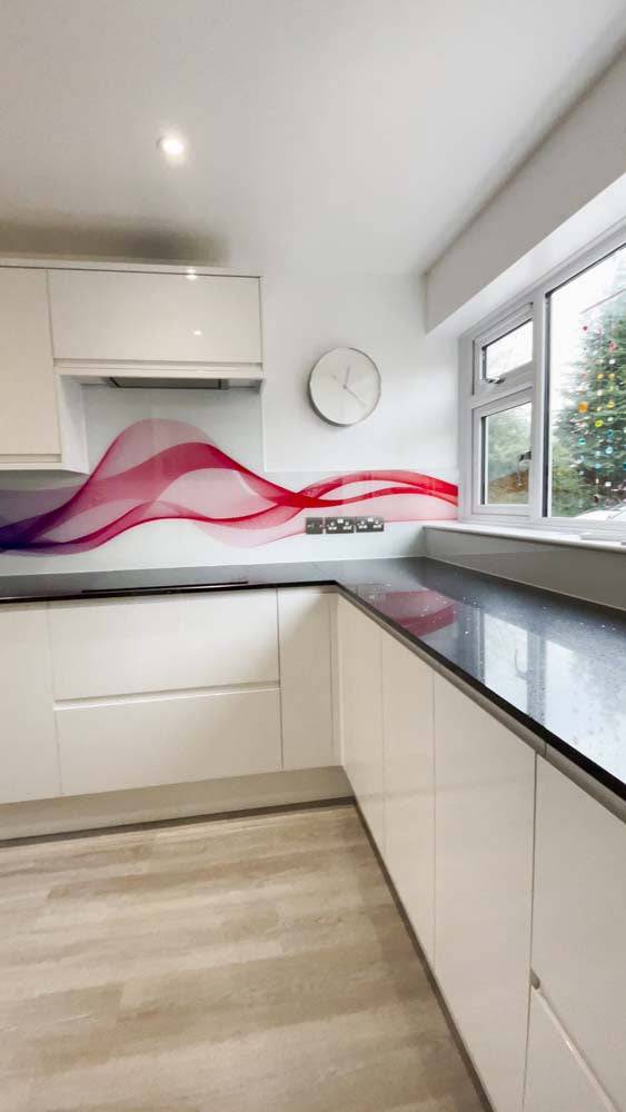 Multi-Coloured Printed Wave Glass Splashback - CreoGlass E-Shop