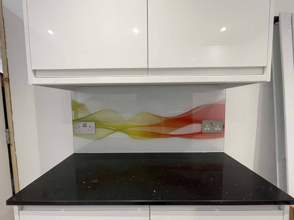 Multi-Coloured Printed Wave Glass Splashback - CreoGlass E-Shop