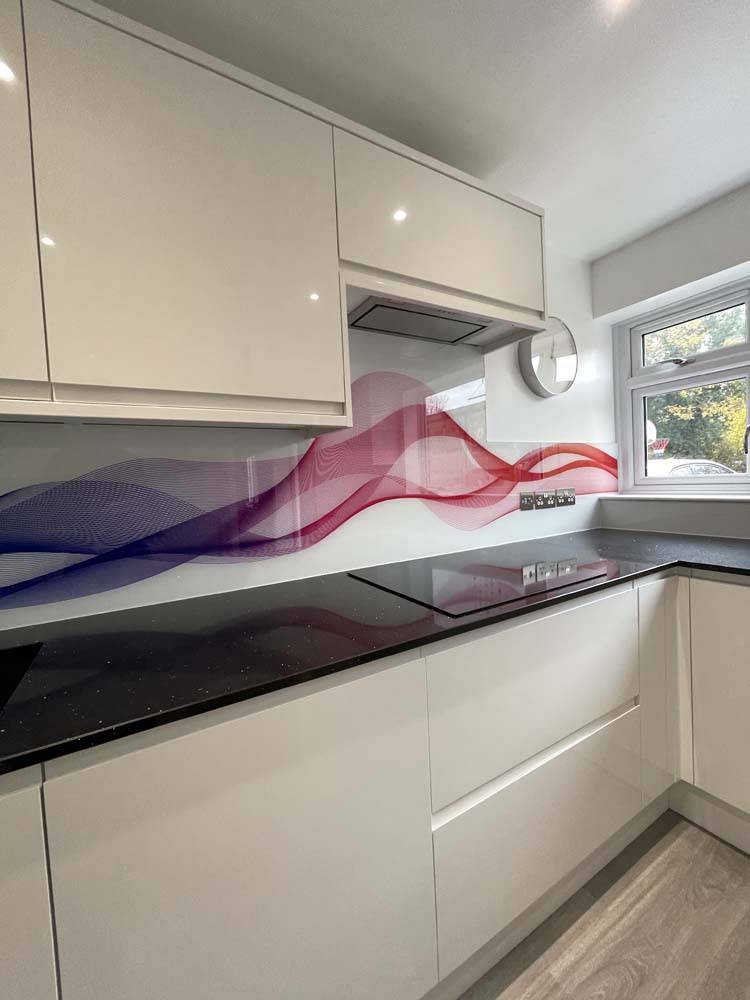 Multi-Coloured Printed Wave Glass Splashback - CreoGlass E-Shop