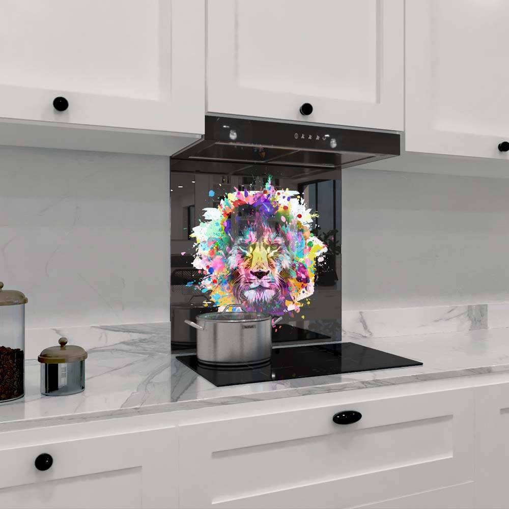Paint Splash Lion Printed Glass  Splashback - CreoGlass E-Shop