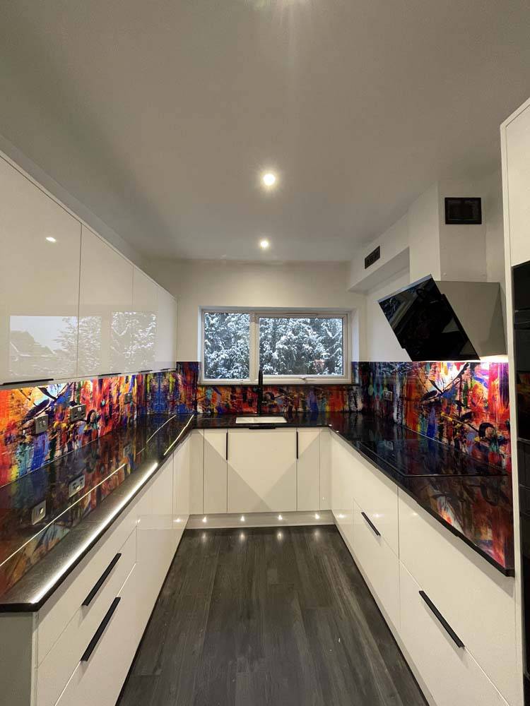 Painted Abstract Printed Glass Splashback - CreoGlass E-Shop