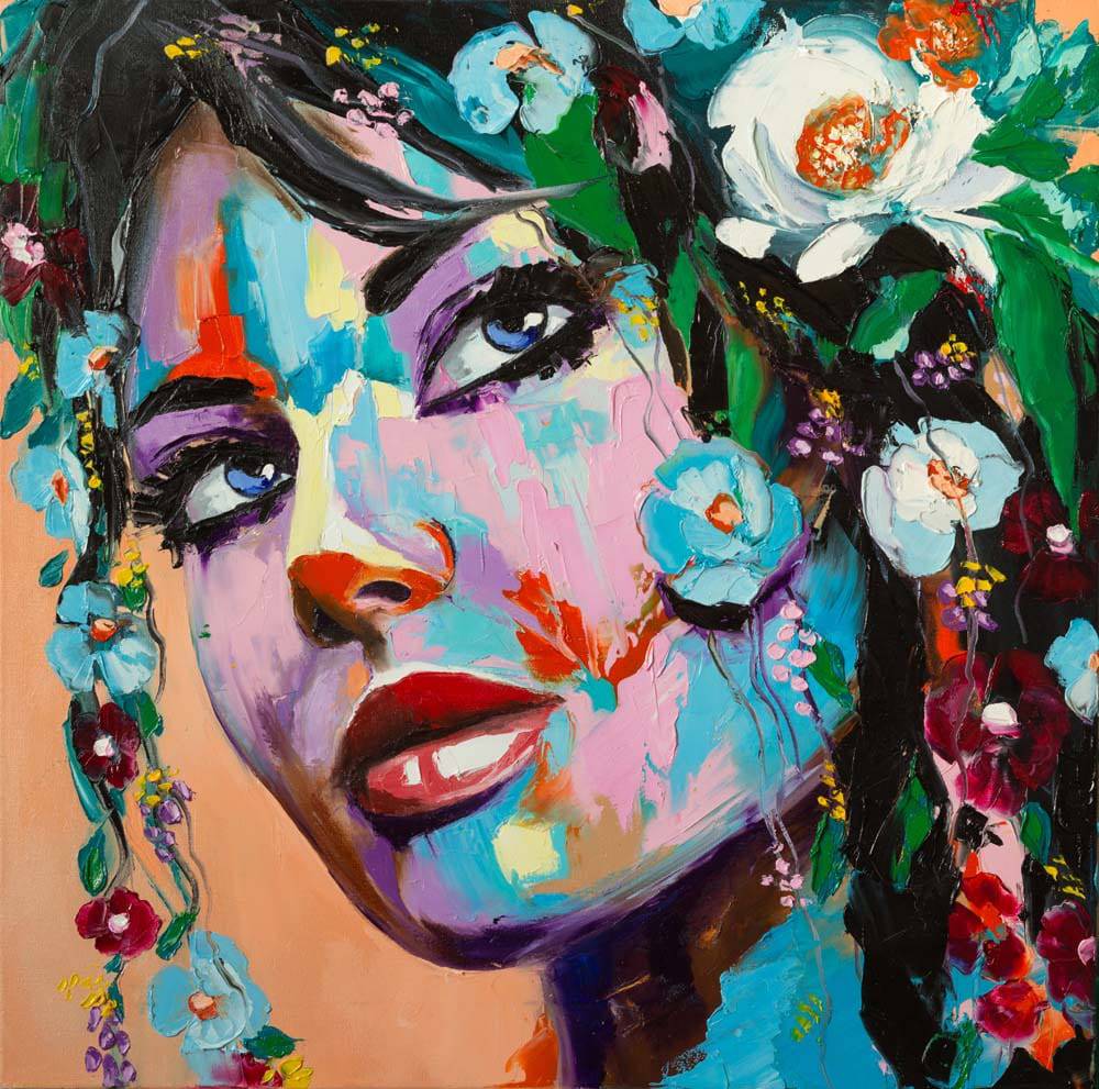 Painted Woman in Flowers Printed Glass  Splashback - CreoGlass E-Shop