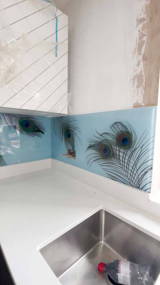 Peacock Print Glass Kitchen Splashback - CreoGlass E-Shop