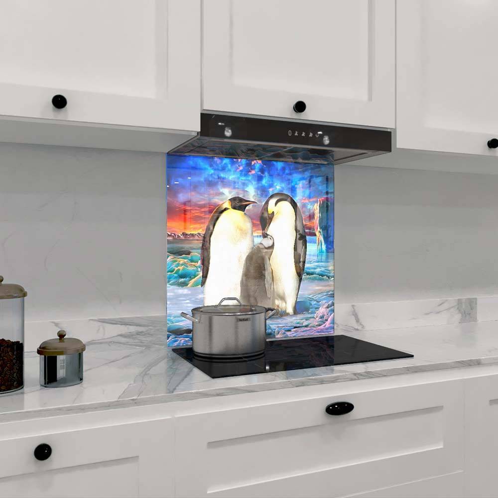 Penguin Family Printed Glass  Splashback - CreoGlass E-Shop