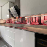 Pink Forest Printed Landscape Glass Kitchen Splashback - CreoGlass E-Shop