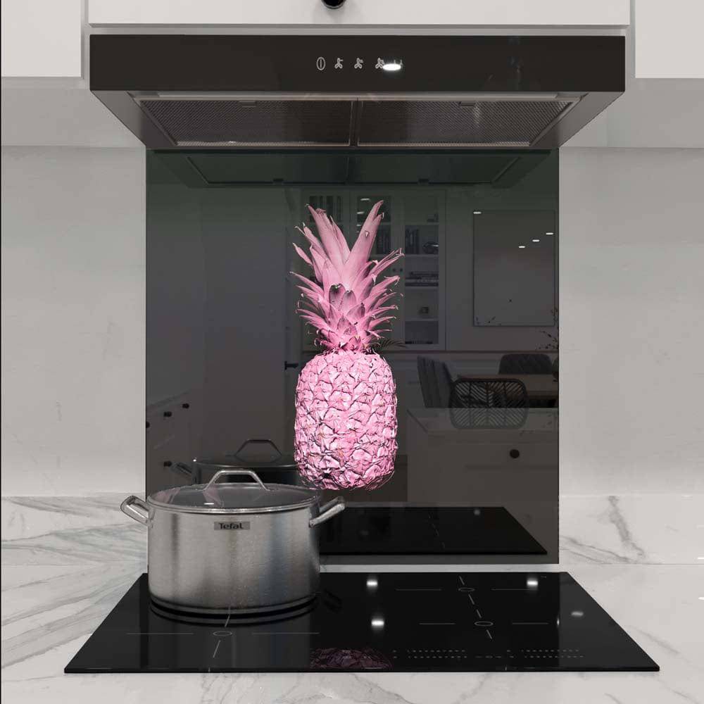 Pink Pineapple Printed Glass  Splashback - CreoGlass E-Shop