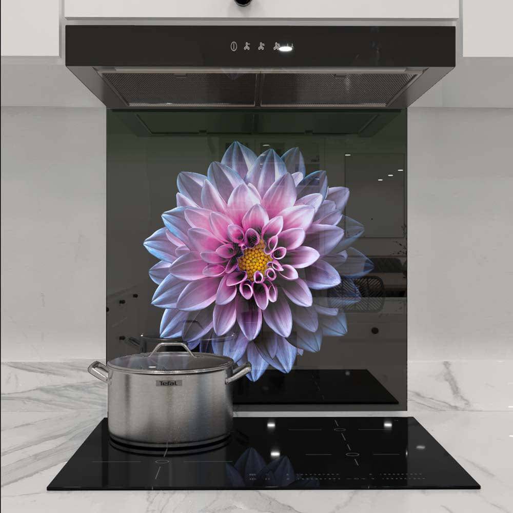 Purple Dahlia Printed Glass  Splashback - CreoGlass E-Shop