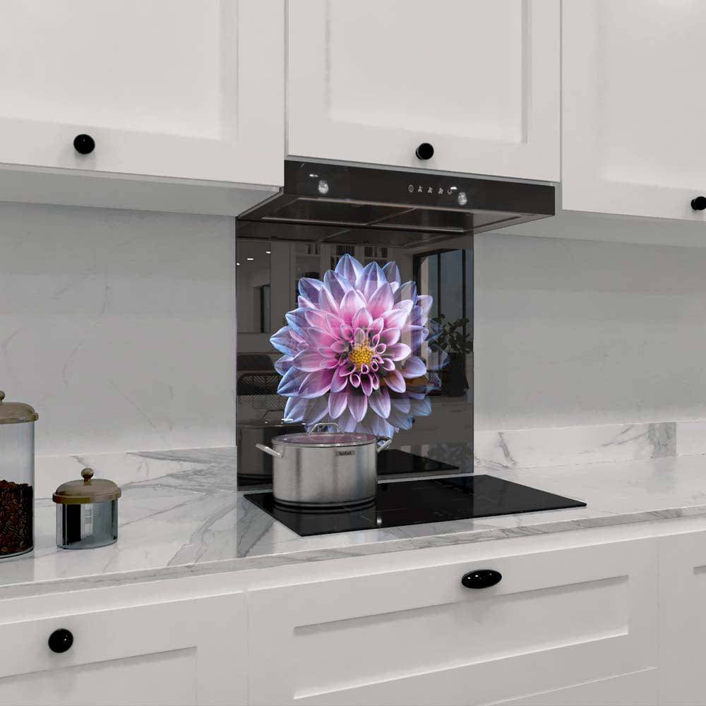 Purple Dahlia Printed Glass  Splashback - CreoGlass E-Shop