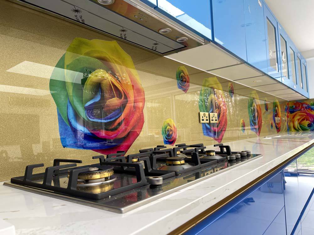 Rainbow Roses Printed Glass Kitchen Splashback - CreoGlass E-Shop