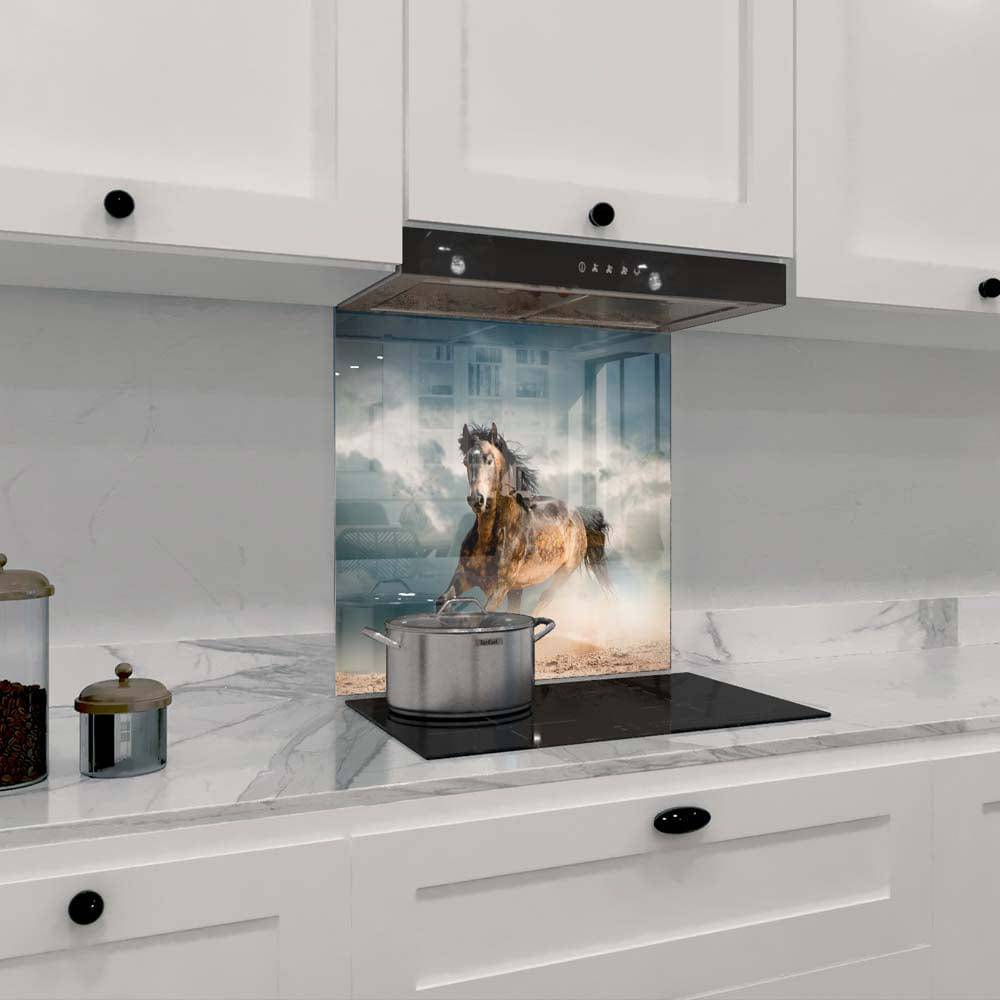 Running Horse Printed Glass  Splashback - CreoGlass E-Shop