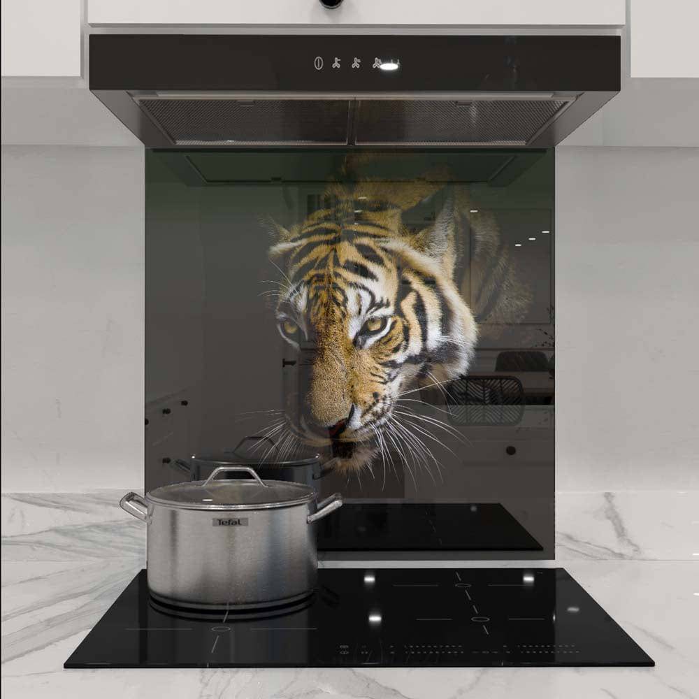 Side-Facing Tiger Printed Glass  Splashback - CreoGlass E-Shop