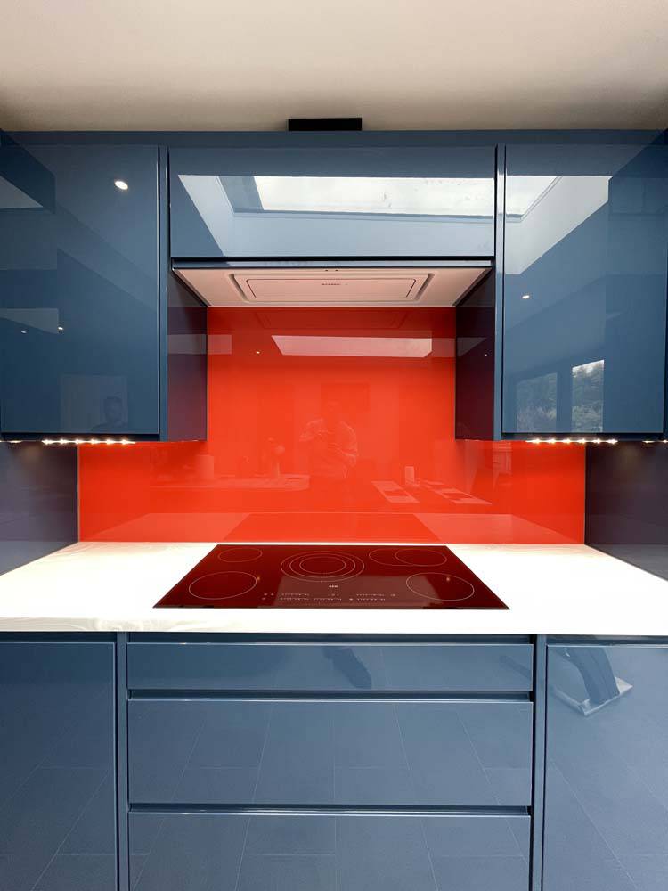 Signal Red Colour Glass Splashback - CreoGlass E-Shop