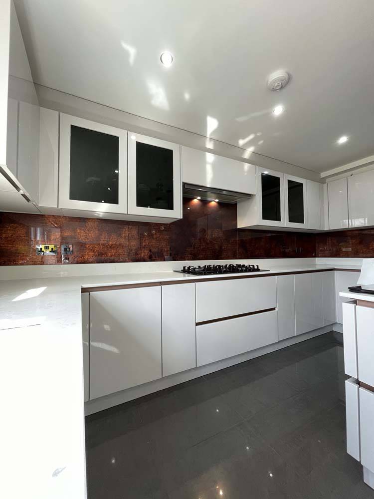 Textured Copper Printed Glass Kitchen Splashback - CreoGlass E-Shop