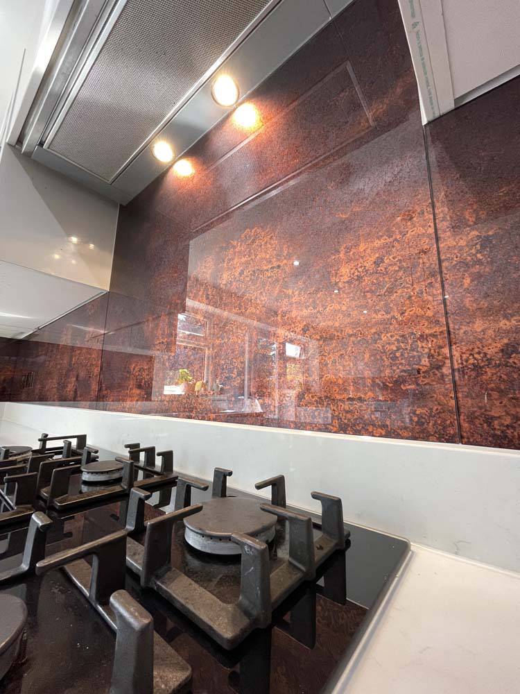 Textured Copper Printed Glass Kitchen Splashback - CreoGlass E-Shop