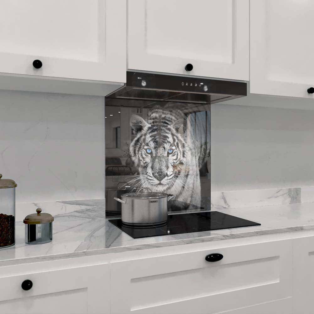 Tiger with Blue Eyes Printed Glass  Splashback - CreoGlass E-Shop