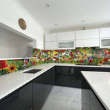 Vibrant Flowers Printed Glass Kitchen Splashback - CreoGlass E-Shop