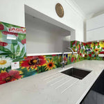 Vibrant Flowers Printed Glass Kitchen Splashback - CreoGlass E-Shop