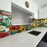Vibrant Flowers Printed Glass Kitchen Splashback - CreoGlass E-Shop