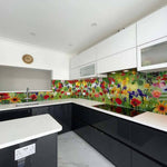 Vibrant Flowers Printed Glass Kitchen Splashback - CreoGlass E-Shop