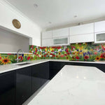 Vibrant Flowers Printed Glass Kitchen Splashback - CreoGlass E-Shop