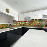 Vibrant Flowers Printed Glass Kitchen Splashback - CreoGlass E-Shop
