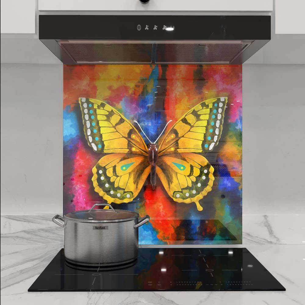 Watercolour Yellow Butterfly Printed Glass  Splashback - CreoGlass E-Shop