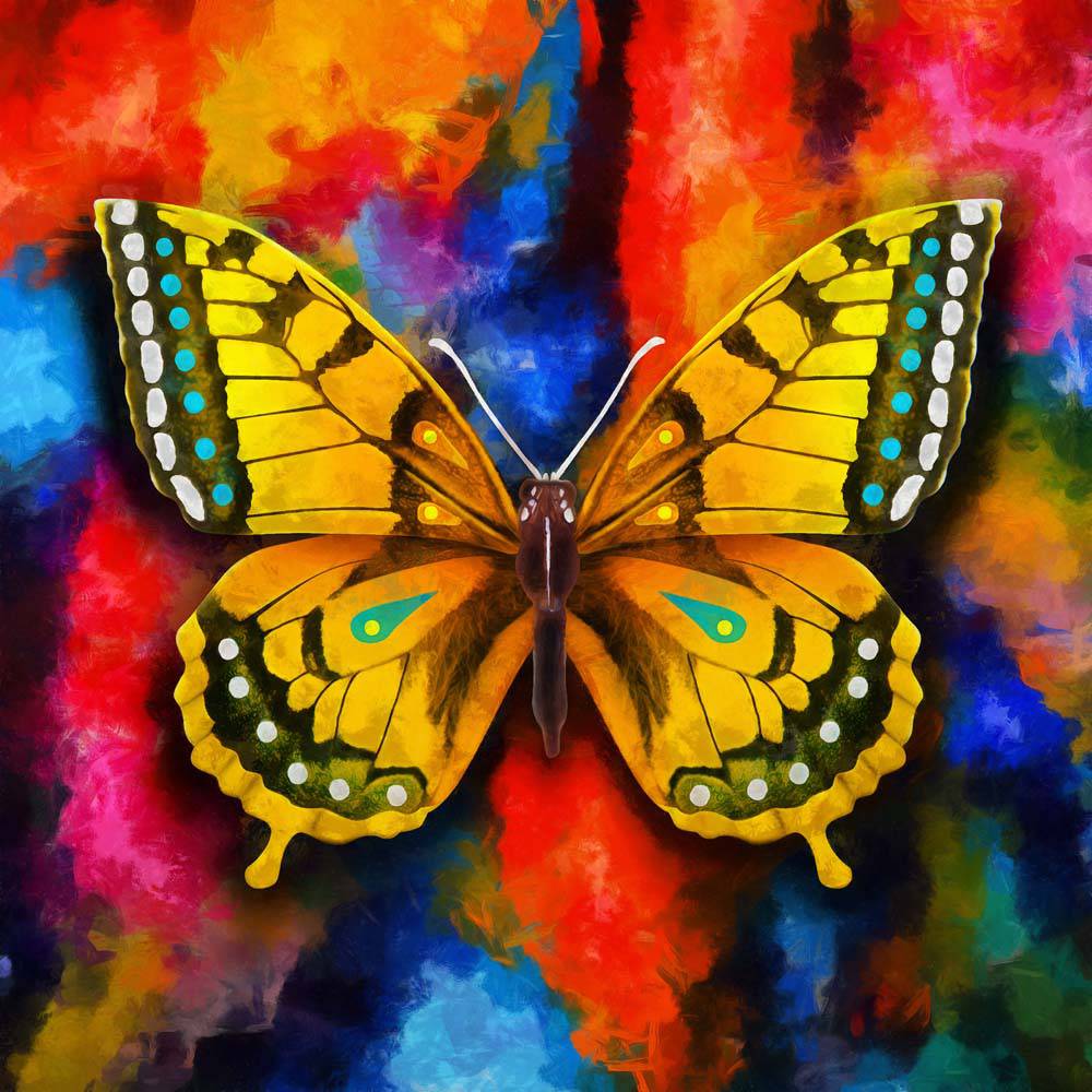 Watercolour Yellow Butterfly Printed Glass  Splashback - CreoGlass E-Shop
