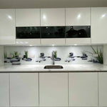 White Lotus and Rocks Printed Landscape Glass Splashback - CreoGlass E-Shop