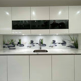 White Lotus and Rocks Printed Landscape Glass Splashback - CreoGlass E-Shop