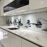White Lotus and Rocks Printed Landscape Glass Splashback - CreoGlass E-Shop