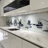 White Lotus and Rocks Printed Landscape Glass Splashback - CreoGlass E-Shop