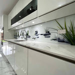 White Lotus and Rocks Printed Landscape Glass Splashback - CreoGlass E-Shop