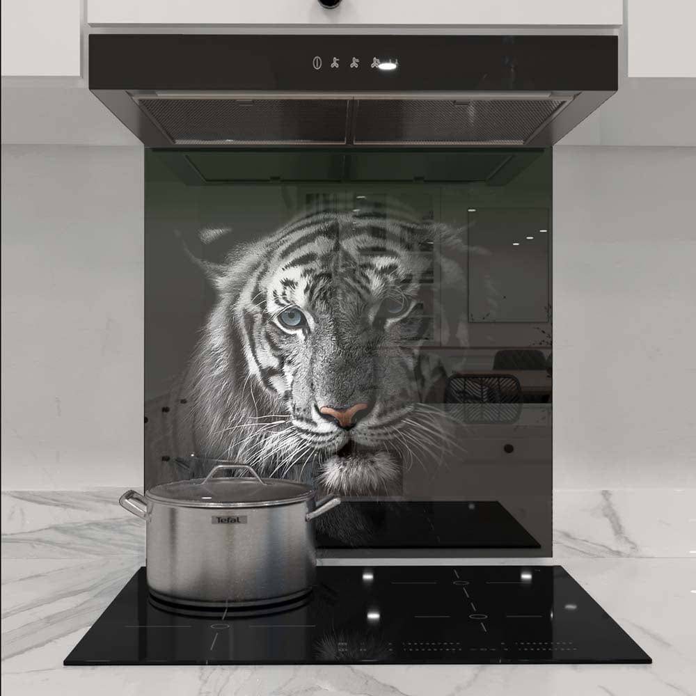 White Tiger in Spotlight Printed Glass  Splashback - CreoGlass E-Shop