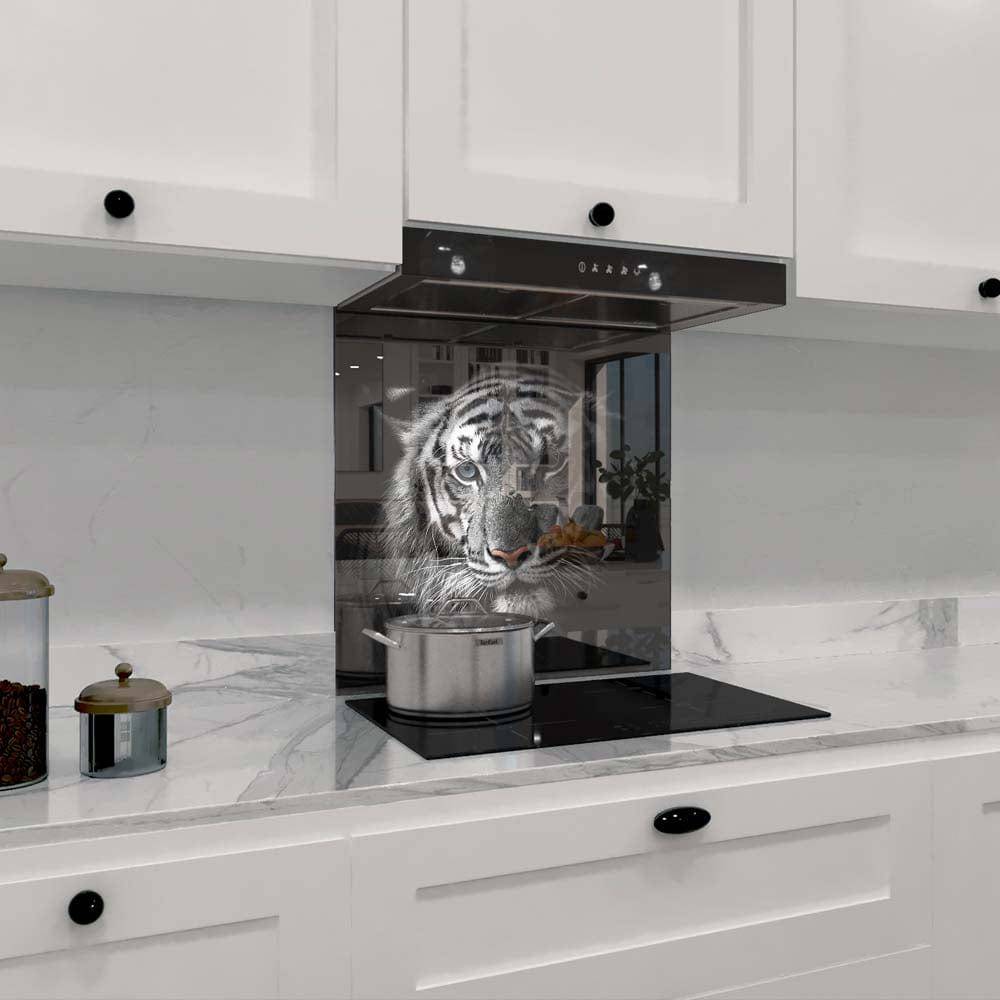 White Tiger in Spotlight Printed Glass  Splashback - CreoGlass E-Shop