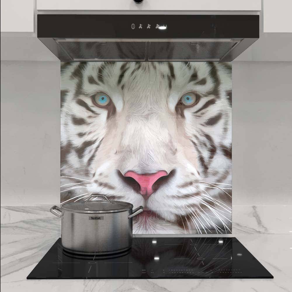 White Tiger Printed Glass  Splashback - CreoGlass E-Shop