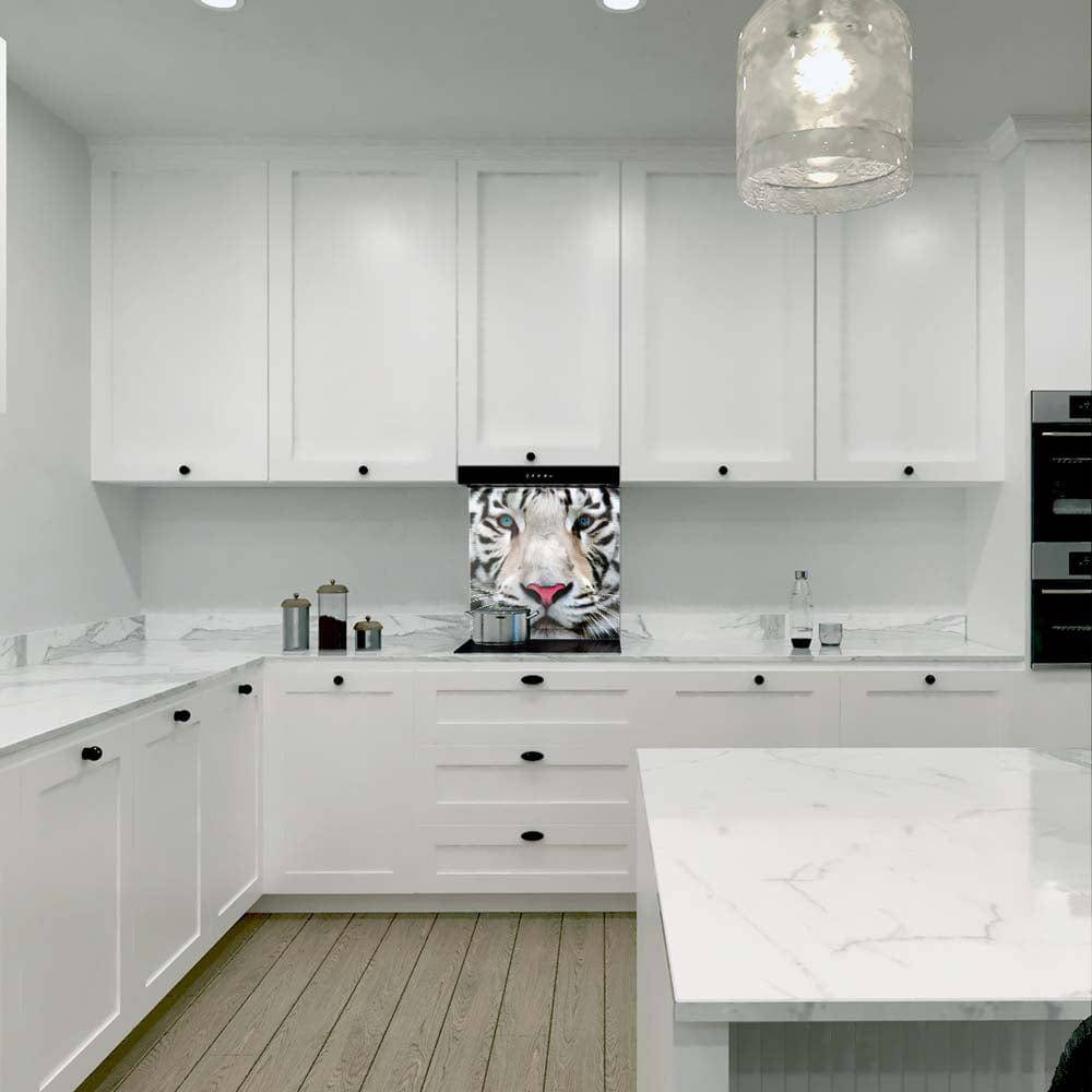 White Tiger Printed Glass  Splashback - CreoGlass E-Shop