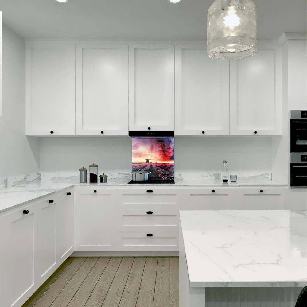 Windmill and Tulips Printed Glass  Splashback - CreoGlass E-Shop