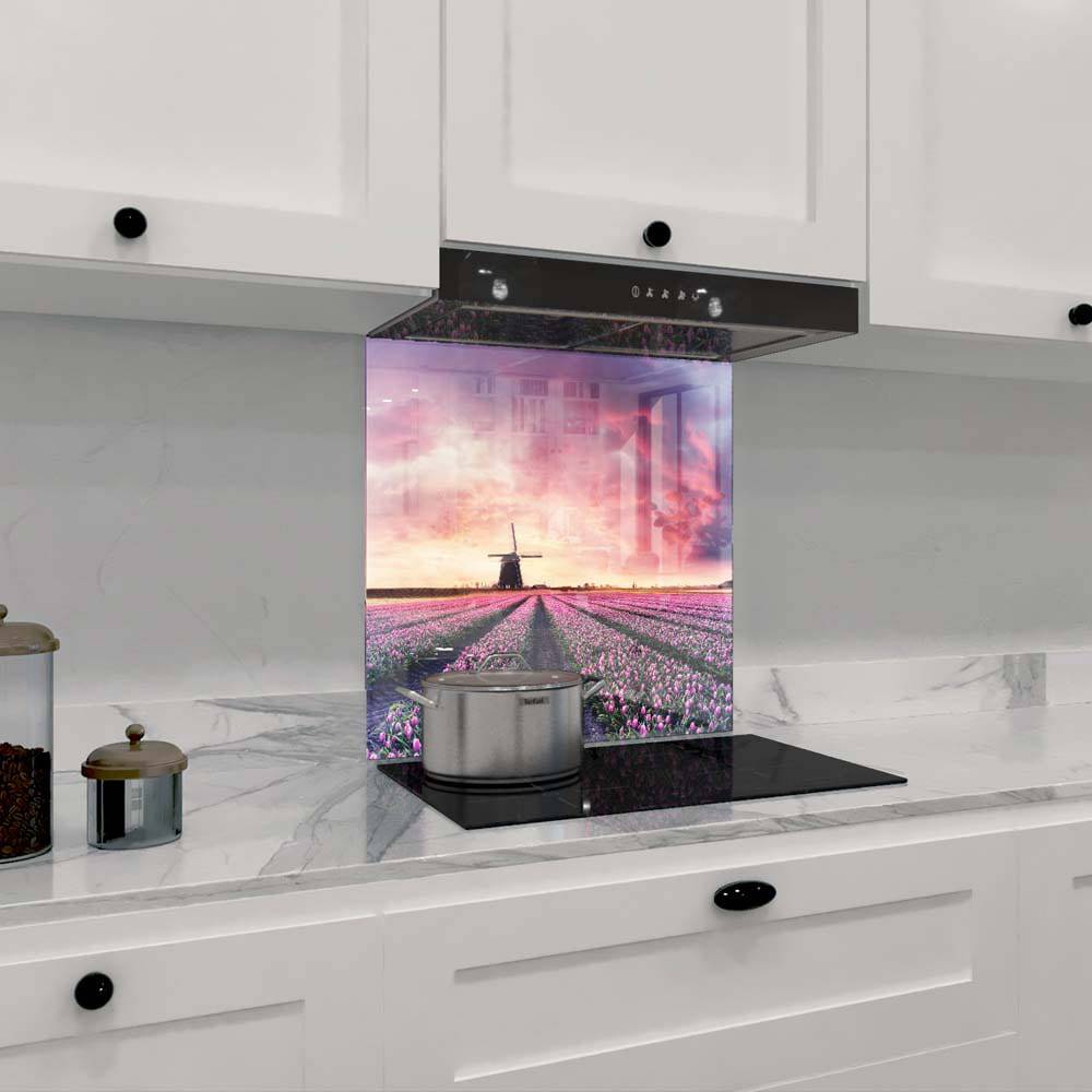 Windmill and Tulips Printed Glass  Splashback - CreoGlass E-Shop