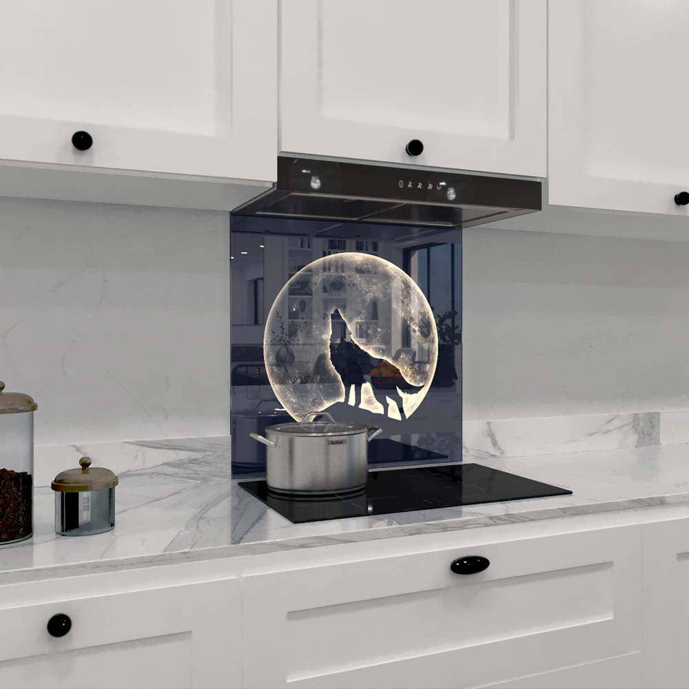 Wolf Under the Moon Printed Glass  Splashback - CreoGlass E-Shop