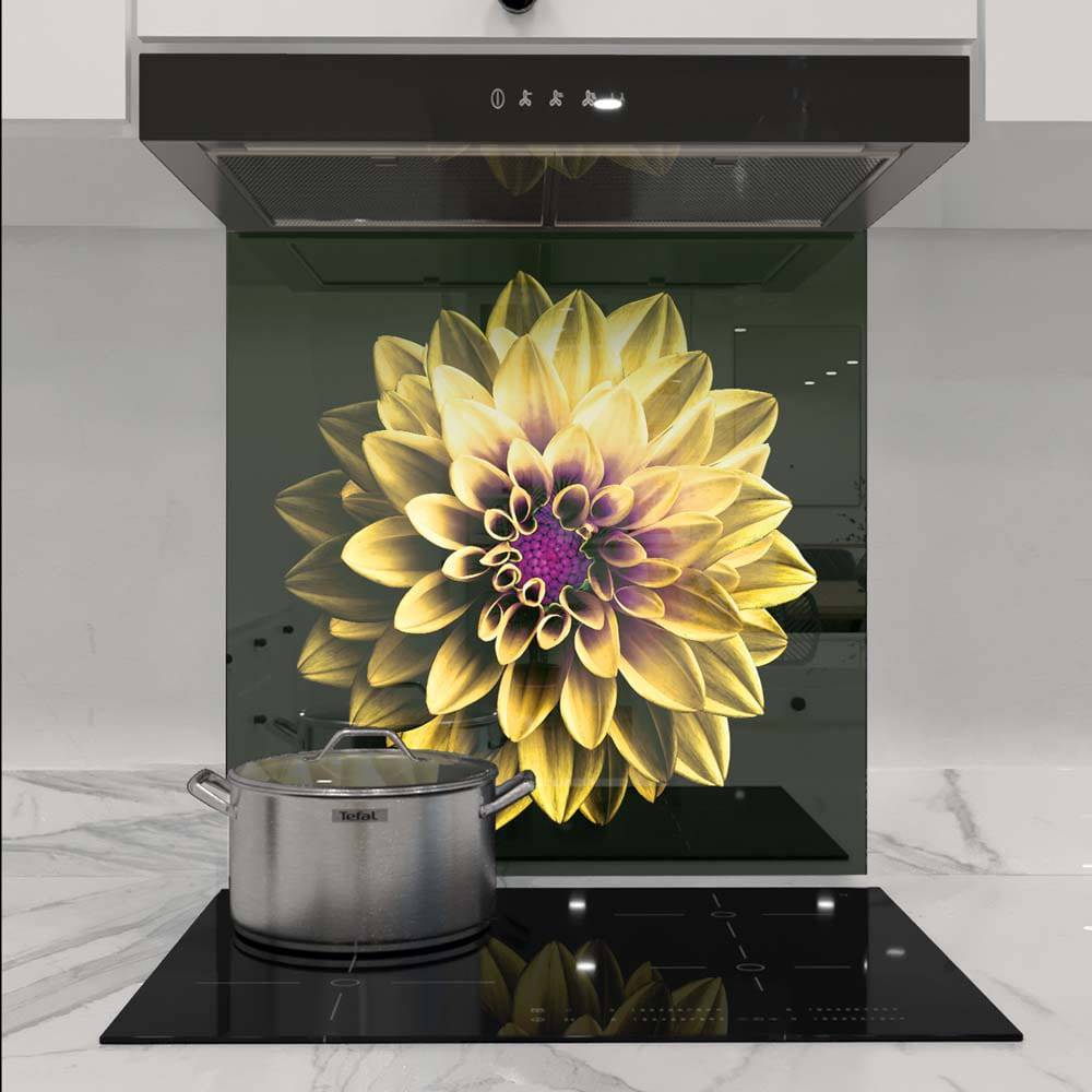 Yellow and Purple Dahlia Printed Glass  Splashback - CreoGlass E-Shop