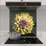 Yellow and Purple Dahlia Printed Glass  Splashback - CreoGlass E-Shop