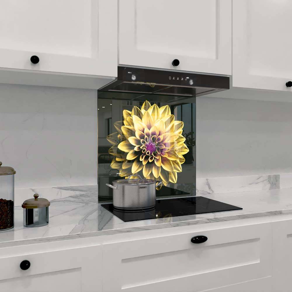 Yellow and Purple Dahlia Printed Glass  Splashback - CreoGlass E-Shop
