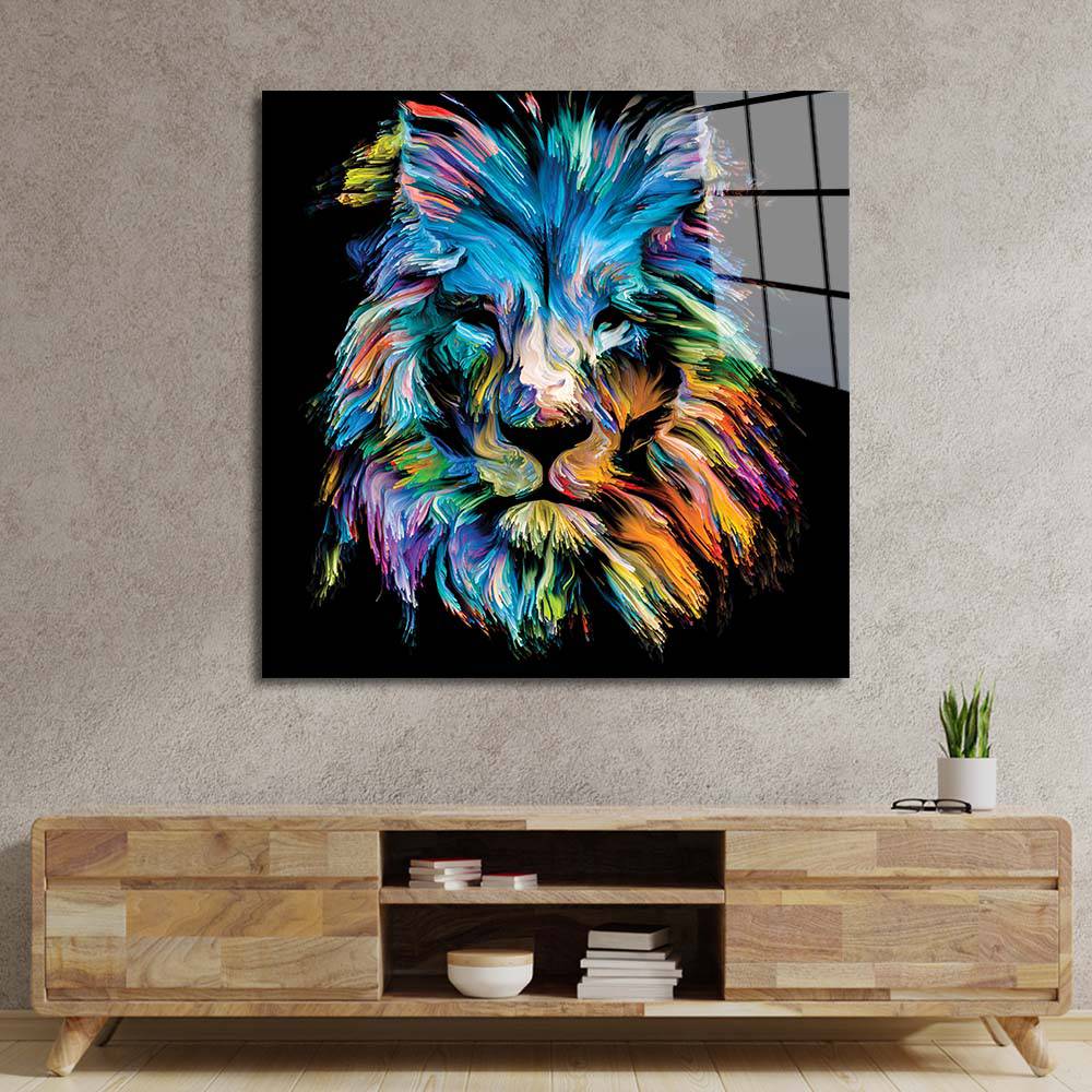 Abstract Blue Lion Glass Wall Art - CreoGlass E-Shop