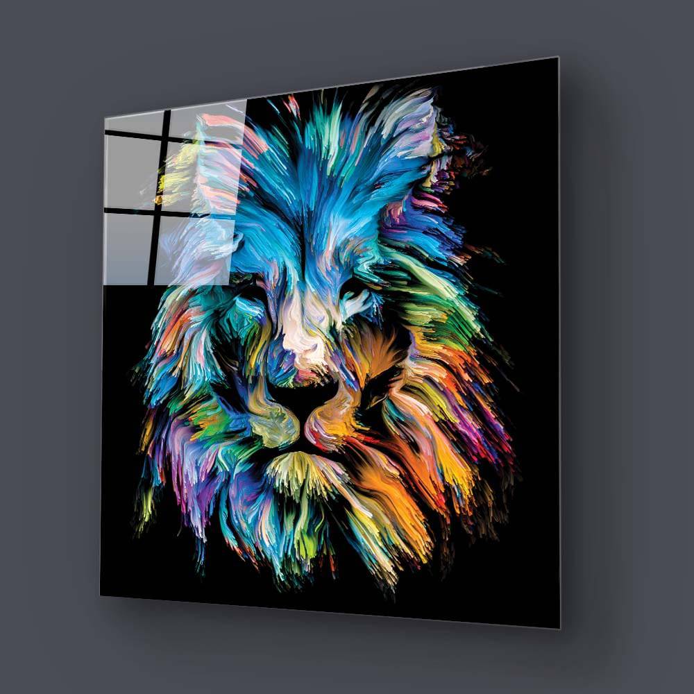 Abstract Blue Lion Glass Wall Art - CreoGlass E-Shop