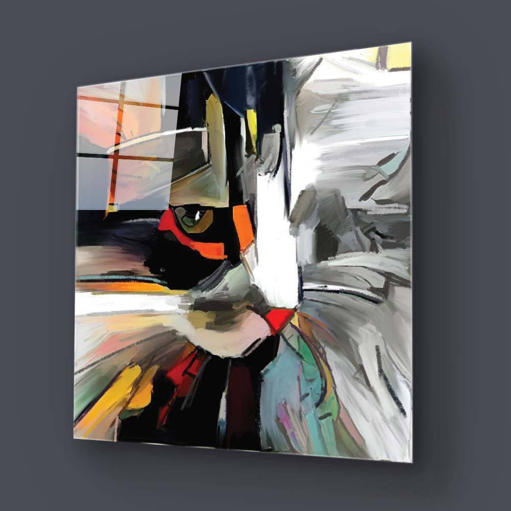 Abstract Cat Glass Wall Art - CreoGlass E-Shop