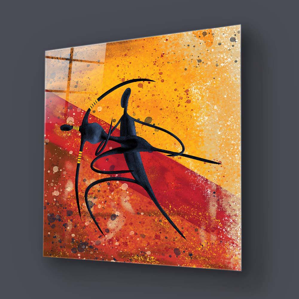 Abstract Dancing African Couple Glass Wall Art - CreoGlass E-Shop