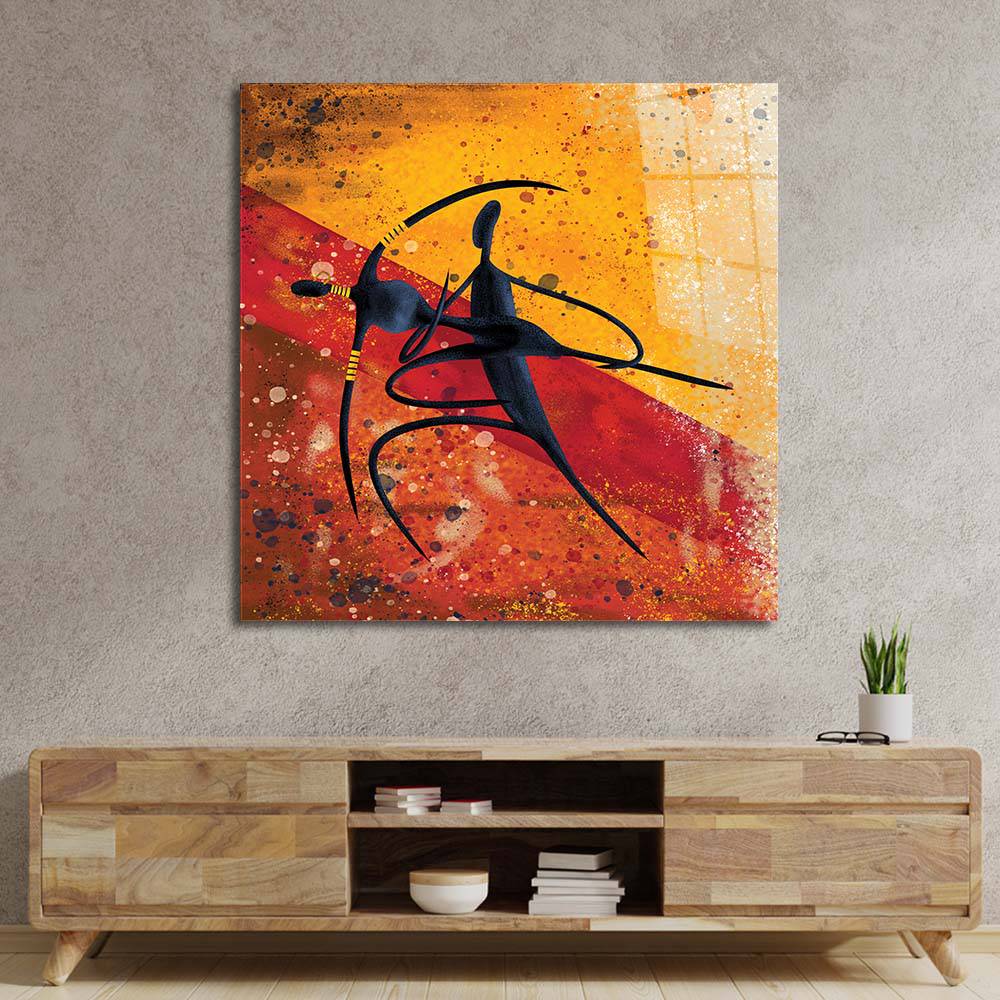 Abstract Dancing African Couple Glass Wall Art - CreoGlass E-Shop