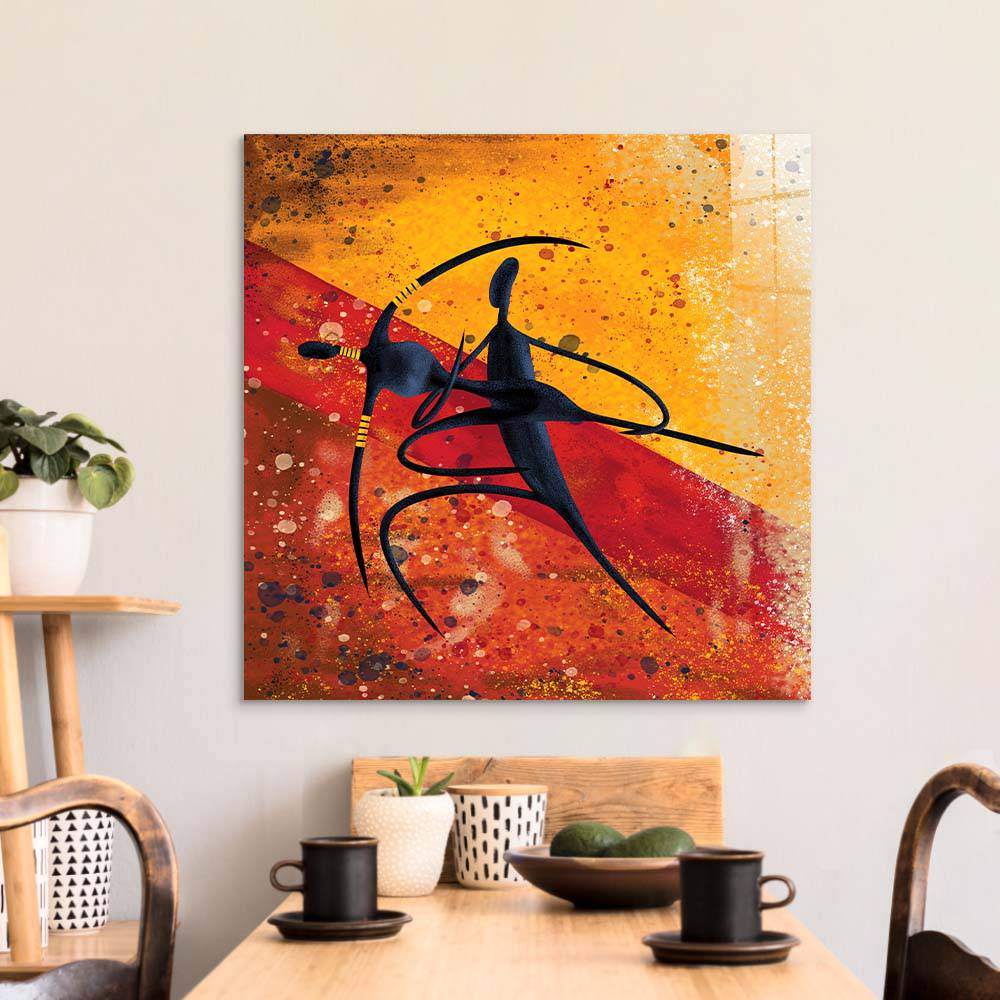 Abstract Dancing African Couple Glass Wall Art - CreoGlass E-Shop