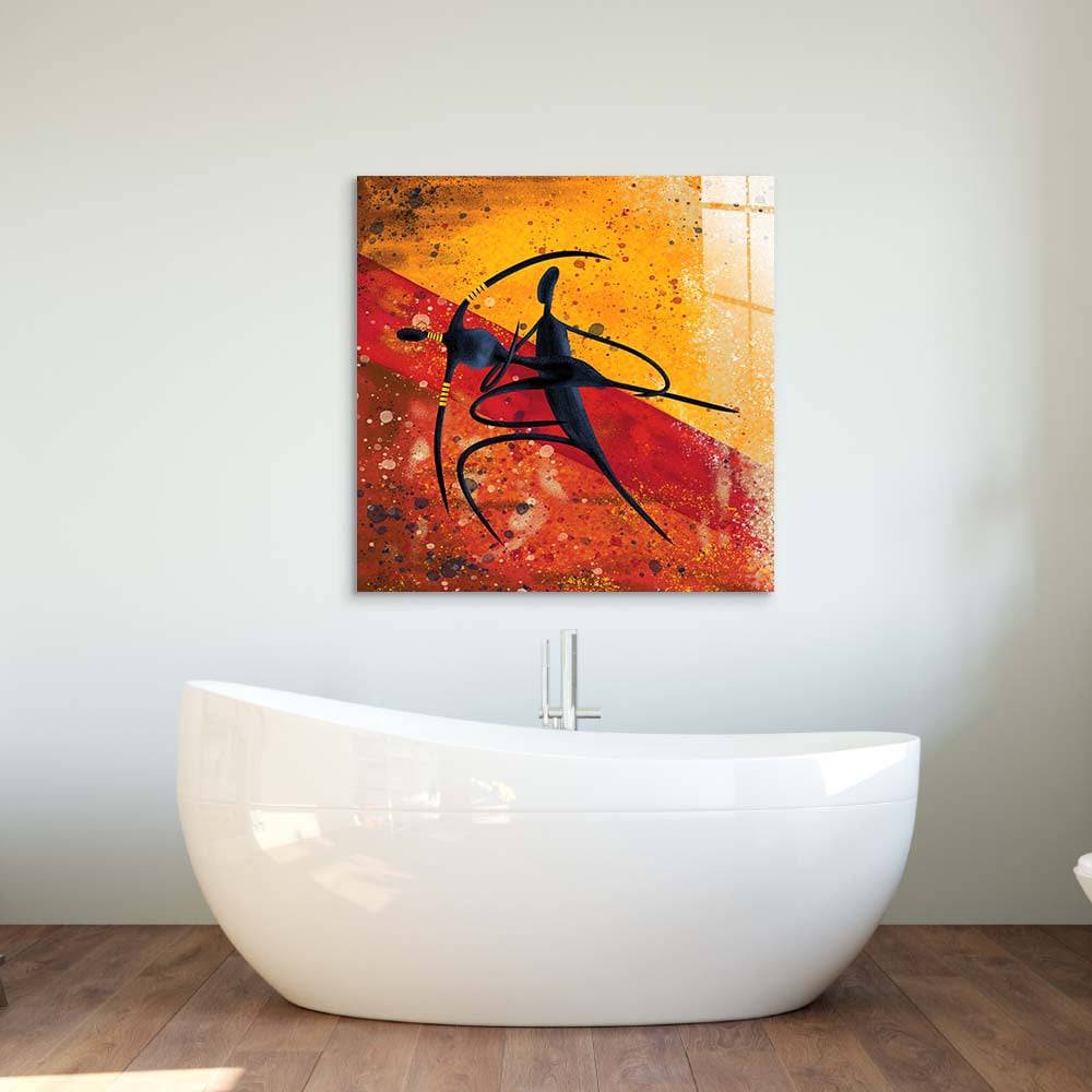 Abstract Dancing African Couple Glass Wall Art - CreoGlass E-Shop