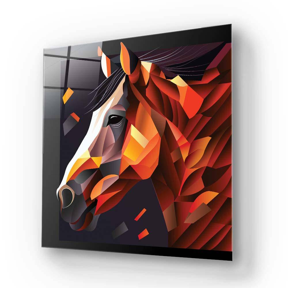 Abstract Geometric Brown Horse Glass Wall Art - CreoGlass E-Shop
